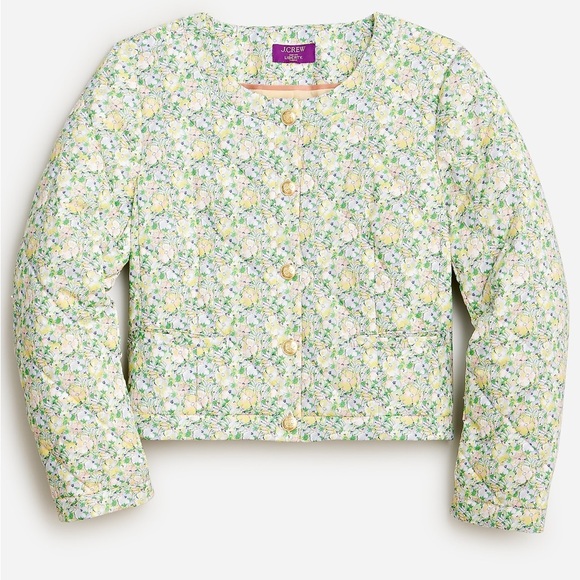 J Crew Limited Edition Quilted Preppy Floral Cottagecore Collarless Crop Jacket - Picture 4 of 9